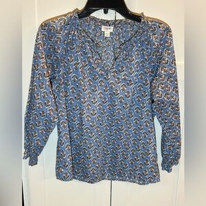 J. Crew Blue and Purple Patterned Blouse